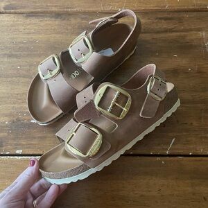 New Birkenstock Milano Big Buckle Cognac Tan Brown Leather Size 37